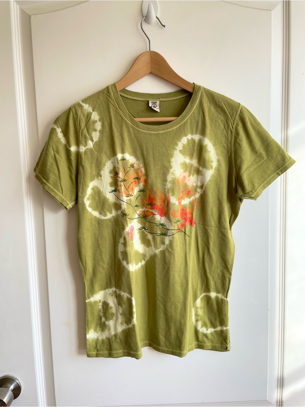 Vintage Y2K Lucky Brand Tshirt Size XL Green Asian Koi Fish Tie Dye 100% Cotton
